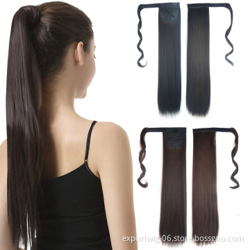 Synthetic Long Straight Ponytail Extension Natural Hairpiece Headwear Wrap Around Ponytail Clip in Hair Extensions